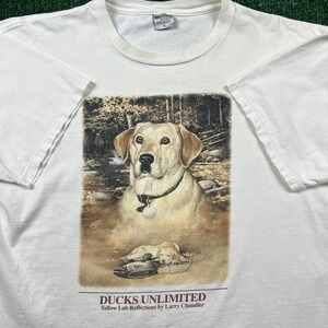VTG Marathon Apparel T-Shirt Mens XL White Yellow Lab Cotton Ducks Unlimited 90s